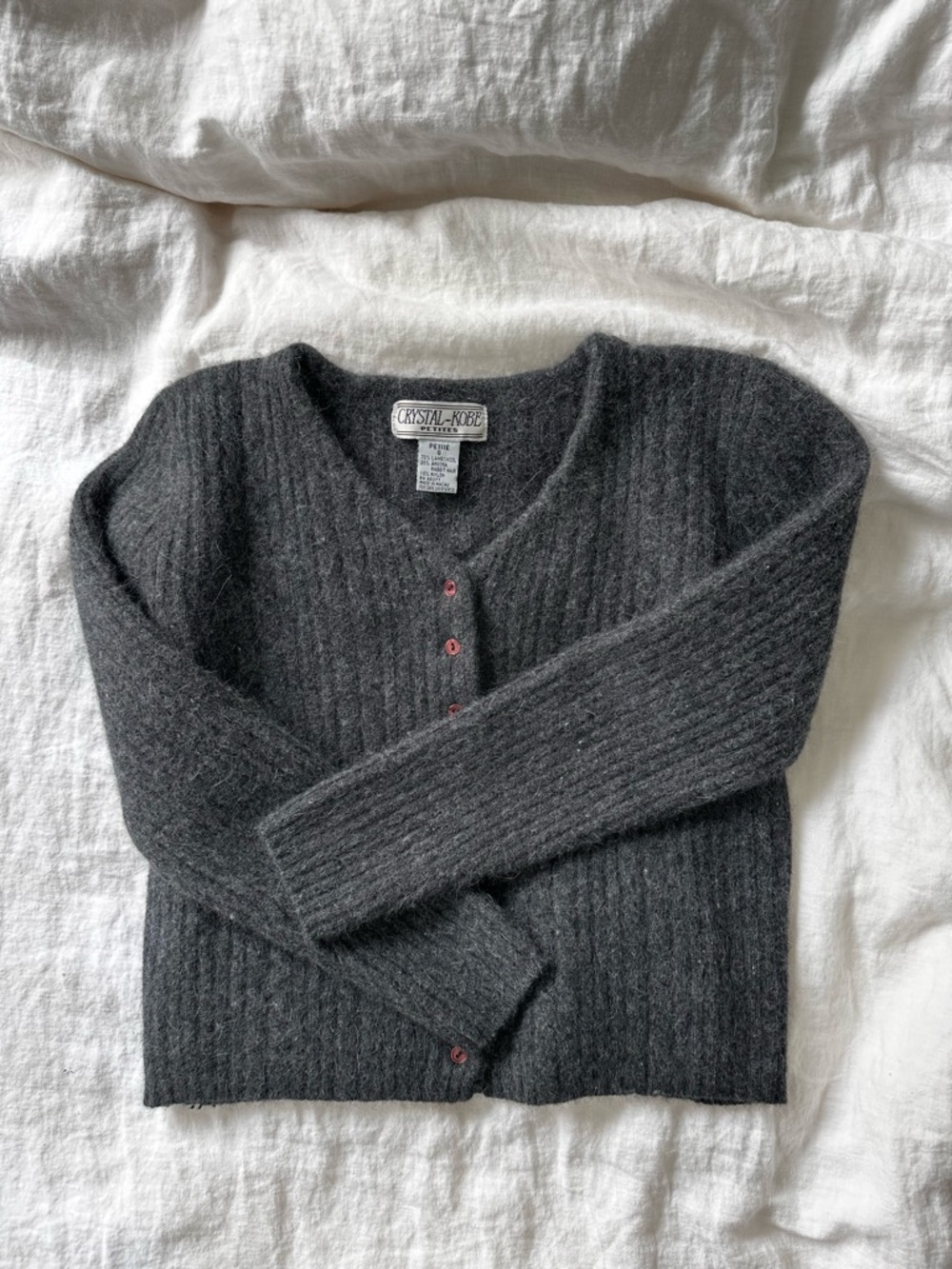 CRISTAL-KOBE Charcoal Ribbed V-Neck Button-Front Sweater